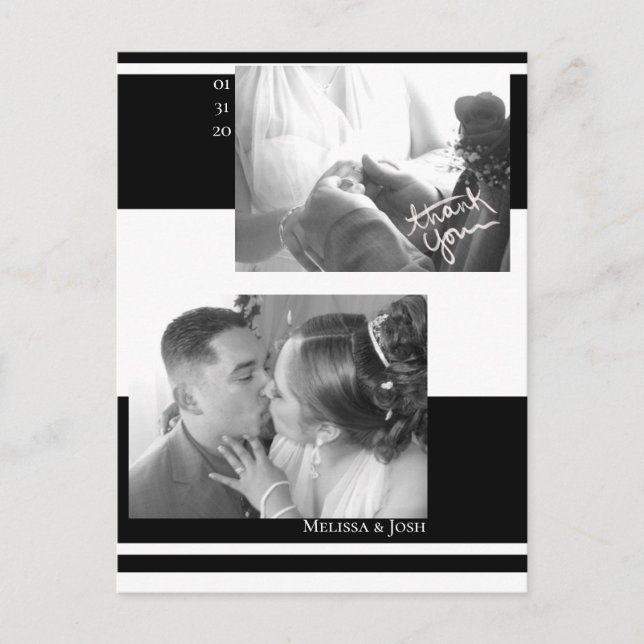 Carte Postale Grilles minimalistes Mariage noir et blanc (Devant)