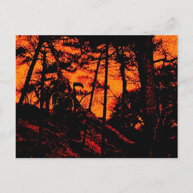 Carte Postale Grim Reaper dans la Forêt Lit Orange Effrayant (Devant)