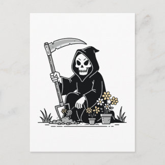 Carte Postale Grim Reaper Gardening Flowers