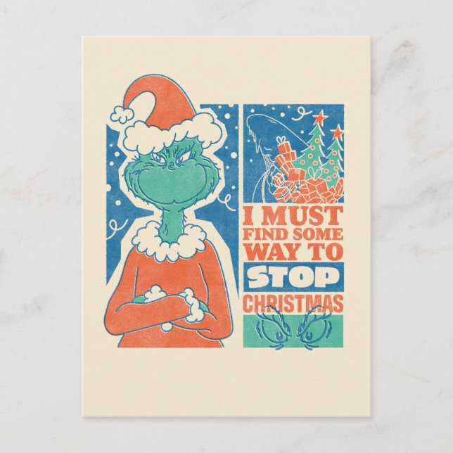 Carte Postale Grinch | Arrêtez Noël Graphique Vintage (Devant)
