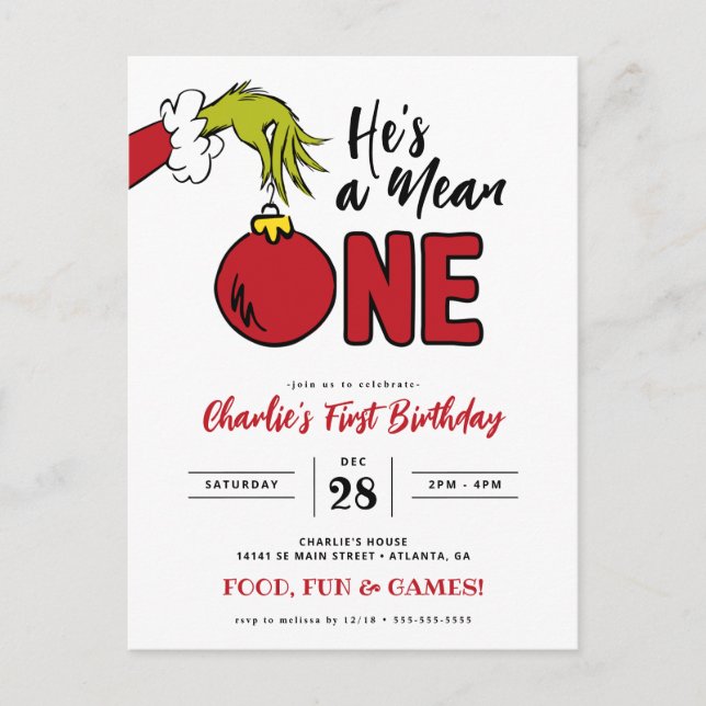 Carte Postale Grinch Il est méchant Anniversaire 1 an (Devant)