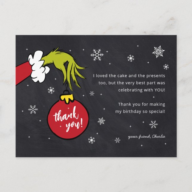 Carte Postale Grinch signifie un Merci d'anniversaire (Devant)