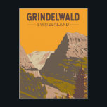 Carte Postale Grindelwald Suisse Travel Art Vintage<br><div class="desc">Grindelwald design de déplacement vectoriel rétro. Grindelwald,  un village des Alpes bernoises de Suisse,  est une porte d’entrée populaire pour la région de Jungfrau,  avec ski en hiver et randonnée en été.</div>