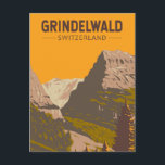 Carte Postale Grindelwald Suisse Travel Art Vintage<br><div class="desc">Grindelwald design de déplacement vectoriel rétro. Grindelwald,  un village des Alpes bernoises de Suisse,  est une porte d’entrée populaire pour la région de Jungfrau,  avec ski en hiver et randonnée en été.</div>