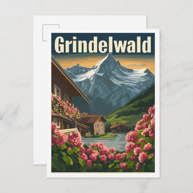Carte Postale Grindelwald Suisse Vintage voyage artistique (Devant / Derrière)