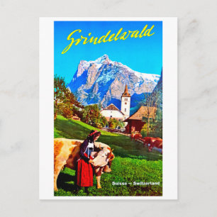 Carte Postale Grindelwald, village, suisse, printemps, vintage