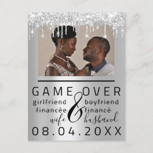 Carte Postale Gris argent Fun Enregistrer la date couple photo