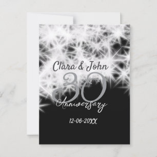 Carte Postale gris argent noir 30e anniversaire de mariage paill