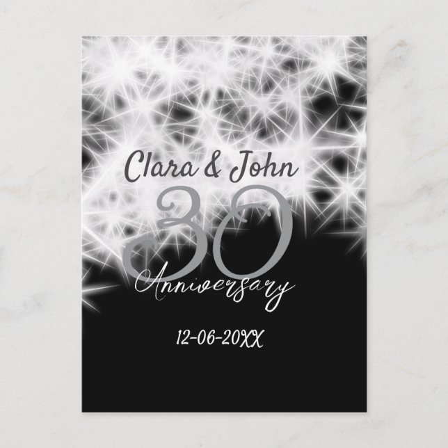 Carte Postale gris argent noir 30e anniversaire de mariage paill (Devant)