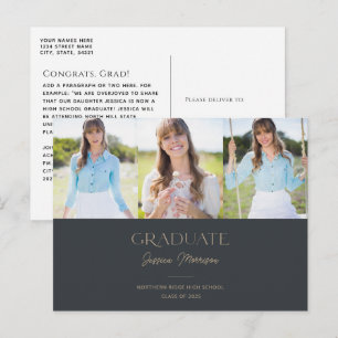 Carte Postale Gris de charbon de bois - Script 3-Photo Graduatio