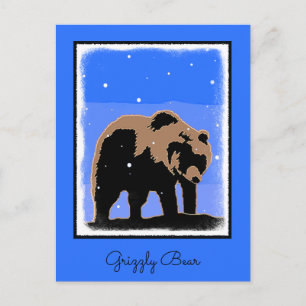 Carte Postale Grizzly Bear en hiver - Art original de la faune