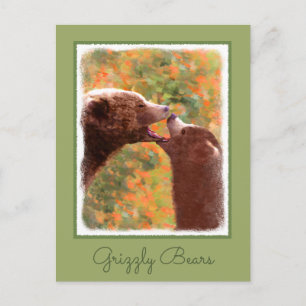 Carte Postale Grizzly Bear Mom and Cub Painting - Wildlife Art