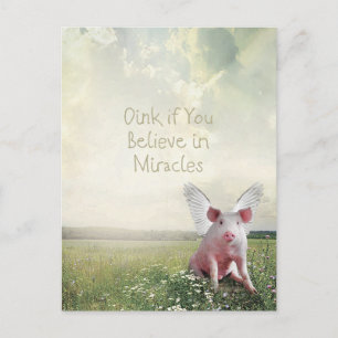 Carte Postale Grondez si vous croyez aux miracles Cochon volant