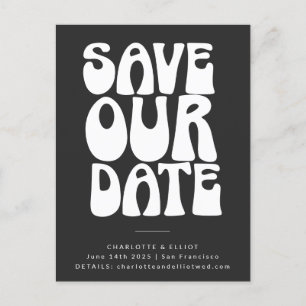Carte Postale Groovy 70s Noir Blanc Simple Enregistrer La Date