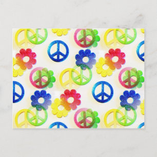 Carte Postale Groovy hippie Peace Signs Flower Power Sparkles