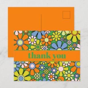Carte Postale Groovy Rétro Floral Coloré 60s 70s Merci
