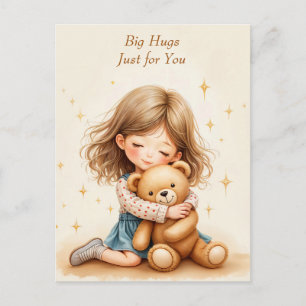 Carte Postale Gros câlins mignonne fille serrant teddy papier ou