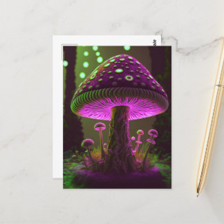 Carte Postale Gros Champignons gras - Vert & Fuchsia