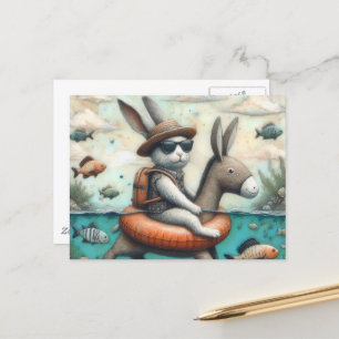 Carte Postale Gros lapin dans un Art numérique de char à âne