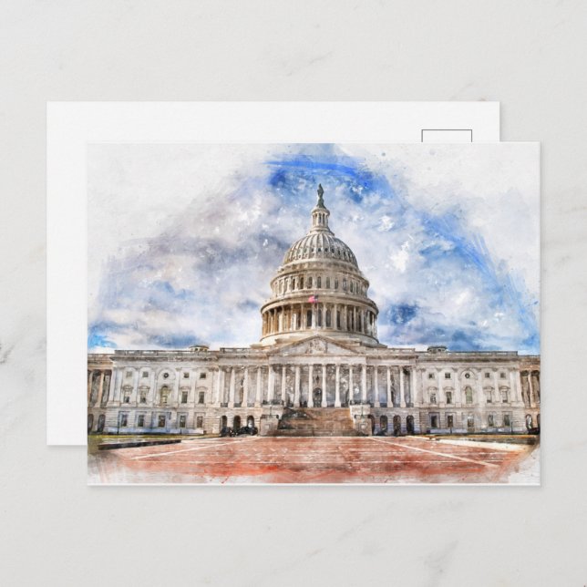 Carte Postale Gros plan du Capitole américain à Washington DC (Devant / Derrière)