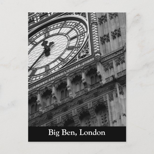 Carte Postale Gros plan sur Big Ben en noir et blanc (Devant)