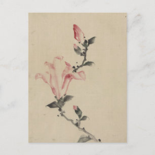 Carte Postale Grosse fleur rose sur une pierre par Hokusai