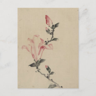 Carte Postale Grosse fleur rose sur une pierre par Hokusai