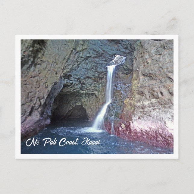 Carte Postale Grotte et cascade le long de la côte NāPali, Kauai (Devant)