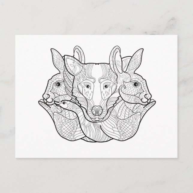 Carte Postale Group Animal Doodle (Devant)