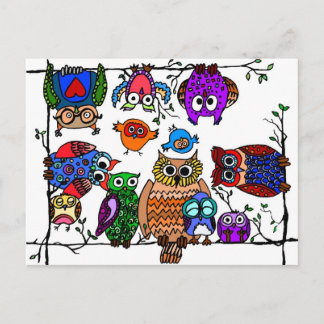 Carte Postale Groupe de Chouettes