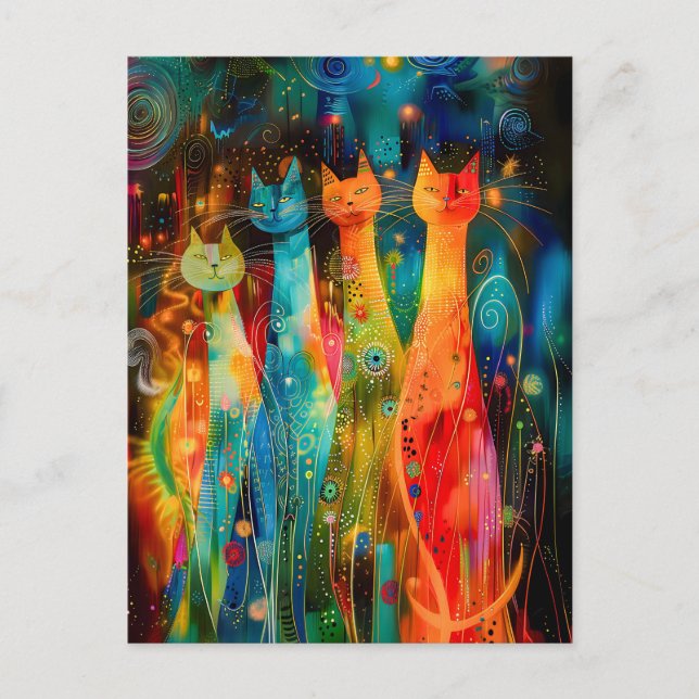 Carte Postale Groupe de design de chat moderne dans la galaxie c (Devant)