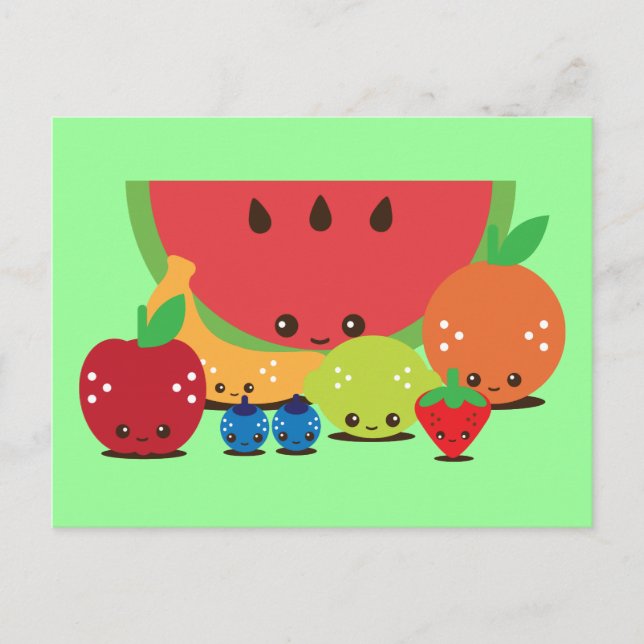 Carte Postale Groupe de fruits de Kawaii (Devant)
