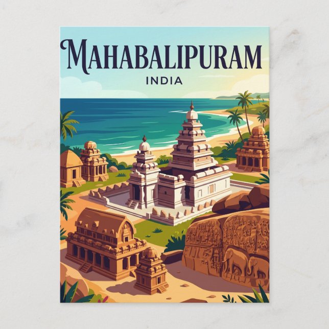 Carte Postale Groupe de monuments à Mahabalipuram en Inde (Devant)