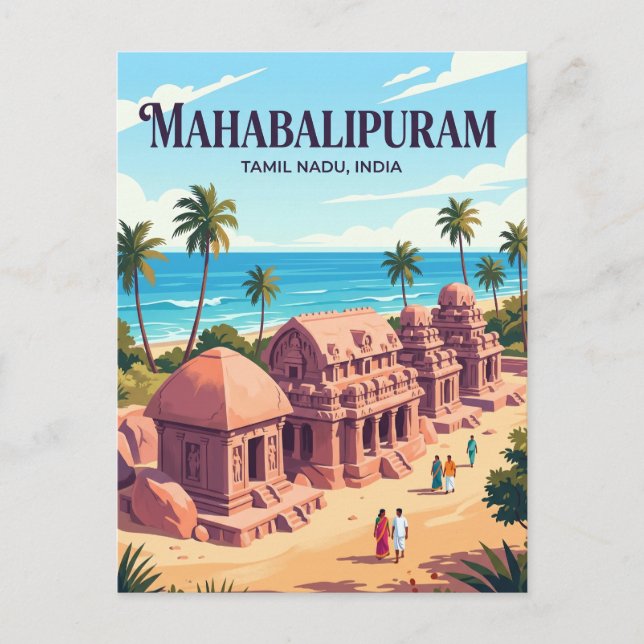 Carte Postale Groupe de monuments de Mahabalipuram en Inde (Devant)