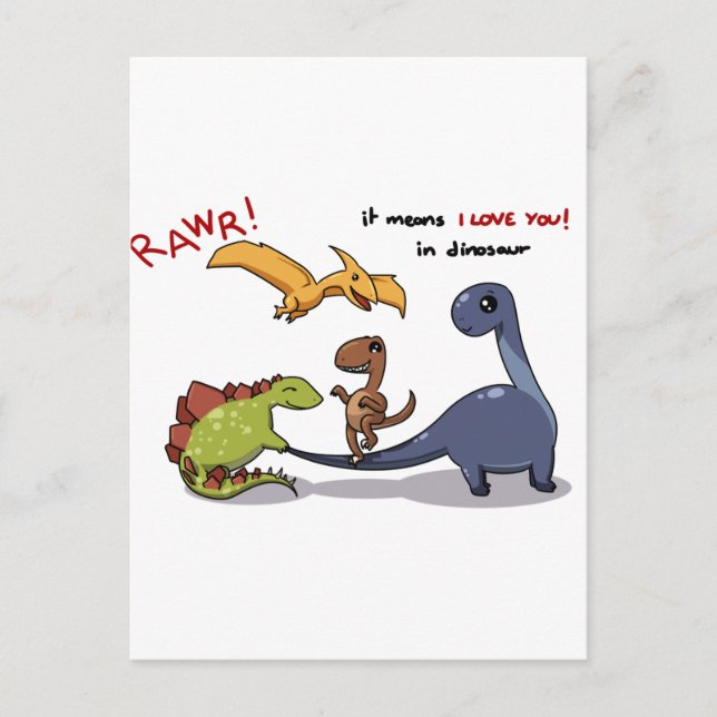 Carte Postale Groupe mignon de Dinosaures Rawr Means Nous vous a (Devant)