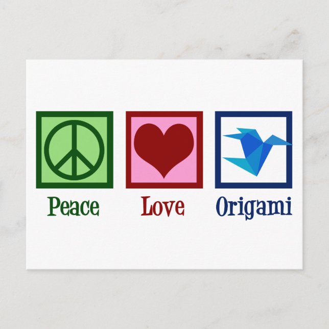 Carte Postale Grue en papier Peace Love Origami (Devant)