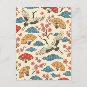 Carte Postale Grue japonaise motif Sakura Traditionnel japonais