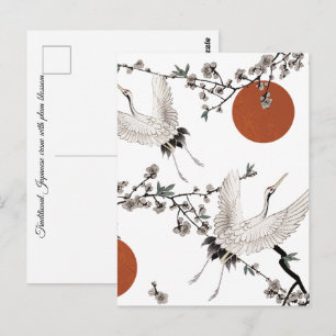 Carte Postale Grue japonaise traditionnelle avec fleur de prunie