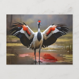 Carte Postale Grue Red Crowned debout sur l'eau