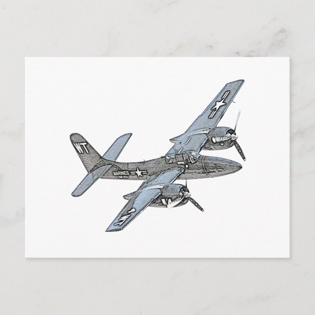 Carte Postale Grumman F7F Tigercing Dessin au crayon de l'aérone (Devant)