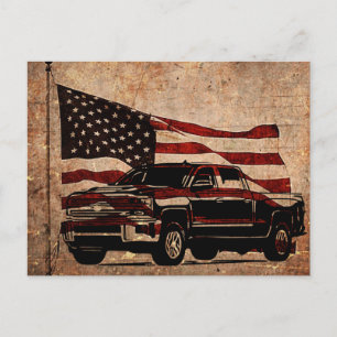 Carte Postale Grunge American Flag et Black Truck Patriotic