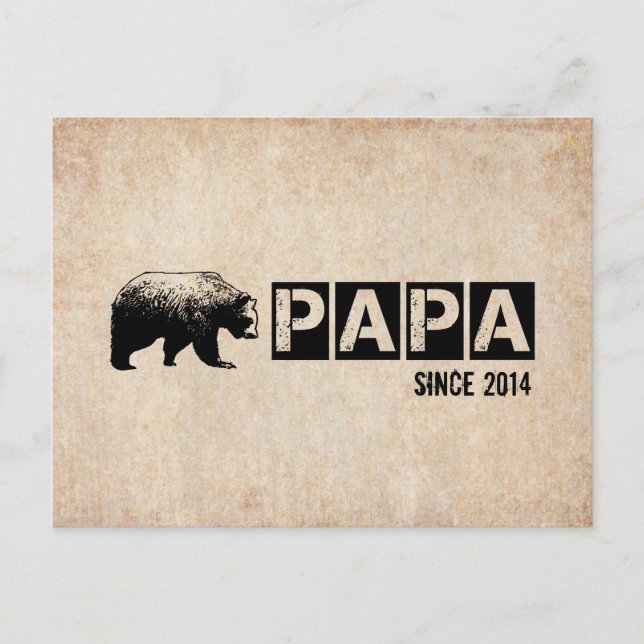 Carte Postale Grunge Papa Bear depuis 2014, Noir (Devant)