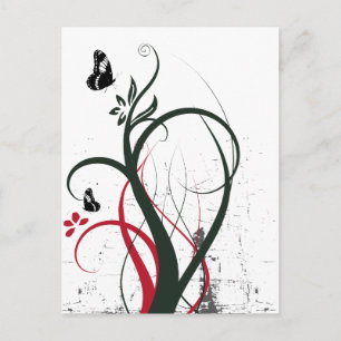 Carte Postale Grunge Swirls 2 Papillons Original Noir Rouge