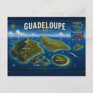 Carte Postale Guadeloupe 971 Vintage Map