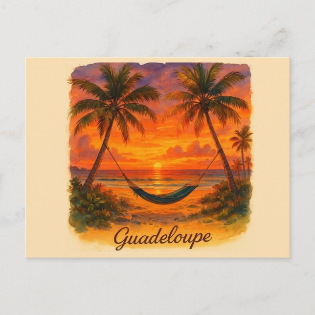 Carte Postale Guadeloupe – Coucher de Soleil Tropical avec Hamac (Devant)