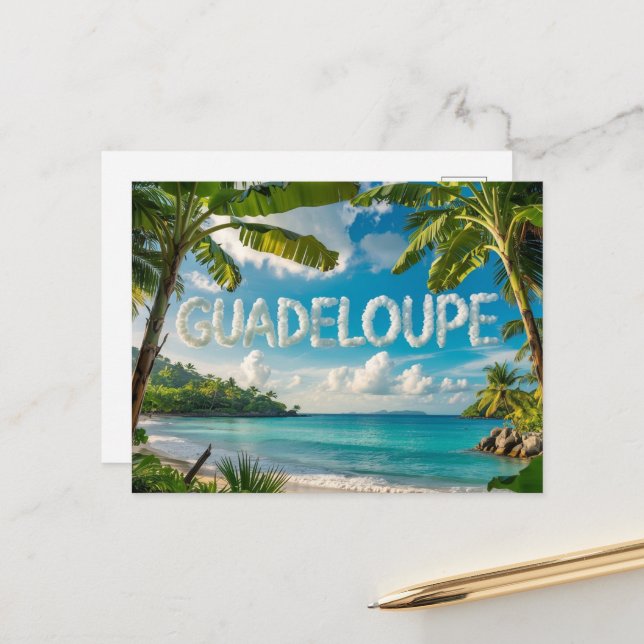 Carte Postale Guadeloupe Tropicale Paysage Caraïbes Aquarelle (Devant/Arrière en situation)