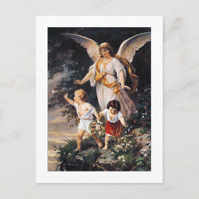 Carte Postale GUARDIAN ANGEL Bernhard Plockhorst 1886 (Devant)