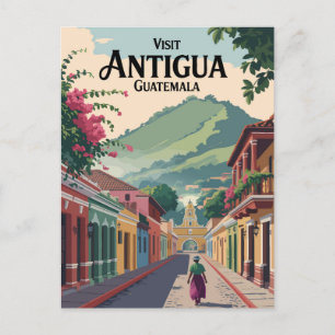 Carte Postale Guatemala Antigua Illustration Voyage Art Vintage