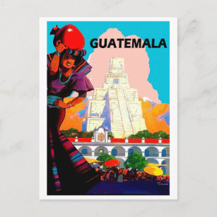 Carte Postale Guatemala, femme native avec poterie, pyramide