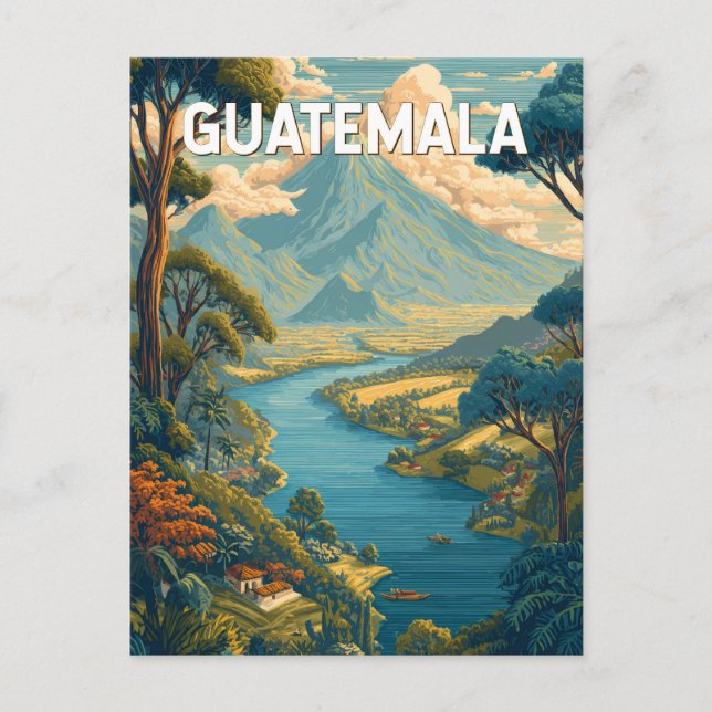 Carte Postale Guatemala Illustration Voyage Art Vintage (Devant)